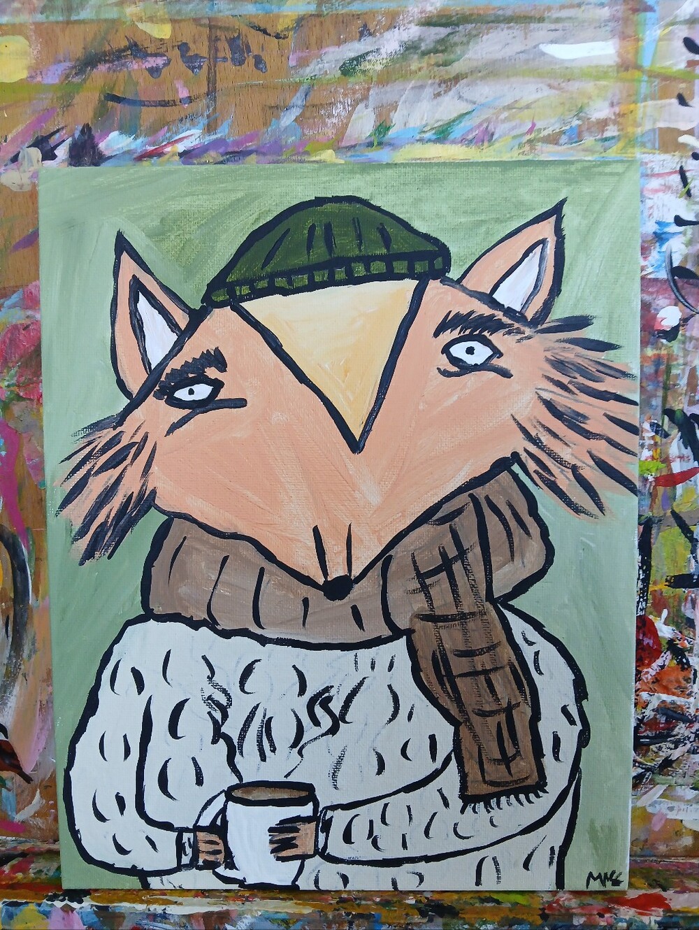 Fox On A Fall Day Painting Folk Art